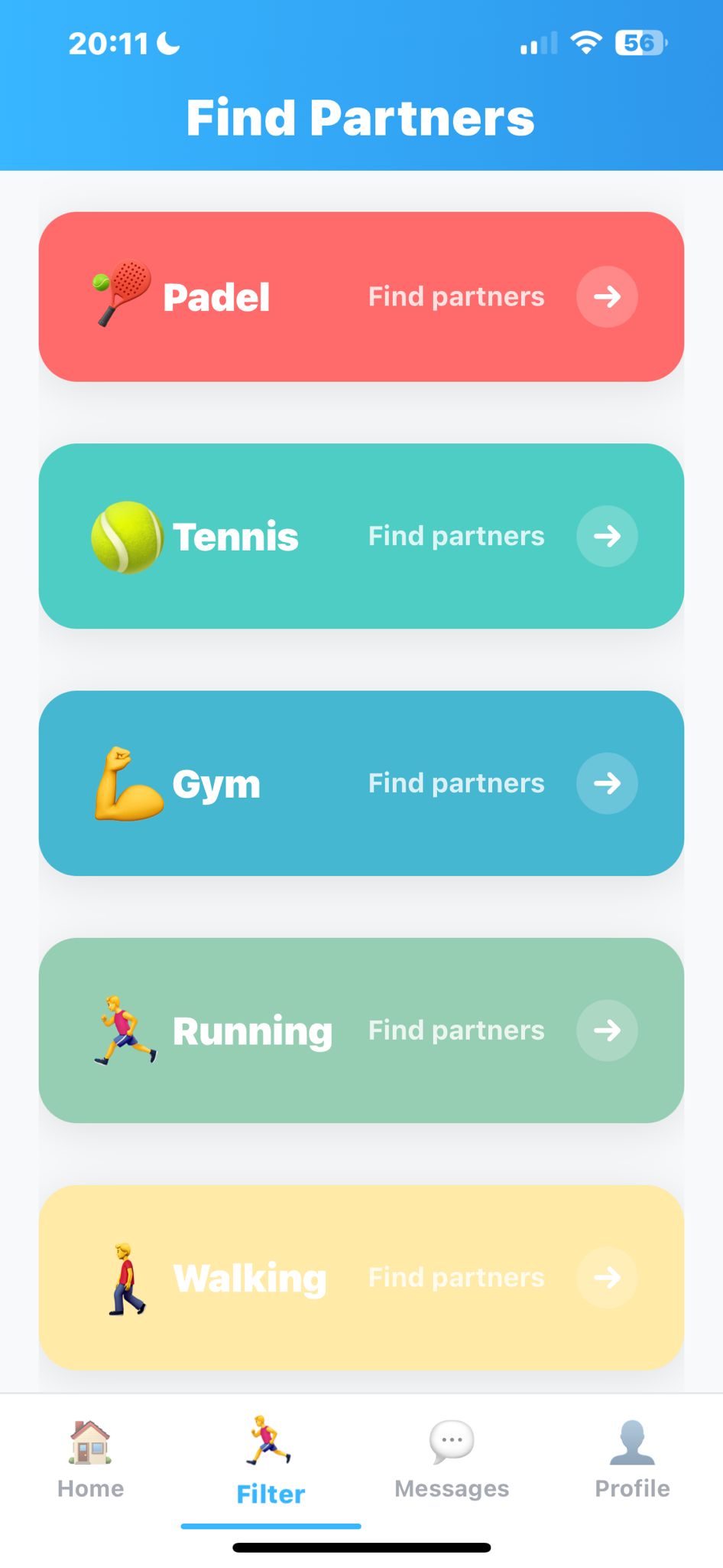 MoveMatch Sport Filter Screen